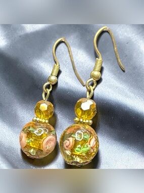 Premier Designs Secret Garden Floral Drop Earrings Yellow Glass Bead